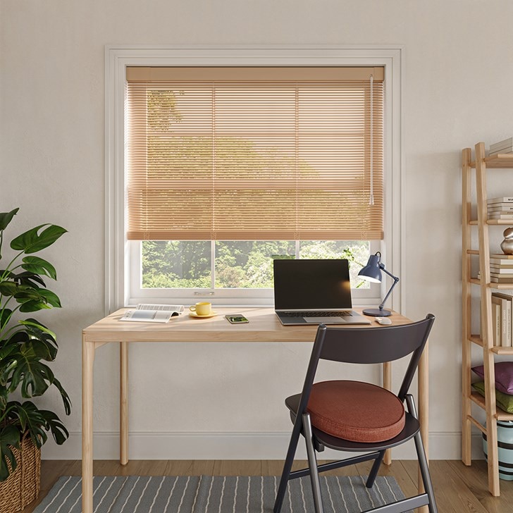 Color: Sand B25302; Lift: Cordless; Headrail: No Drill