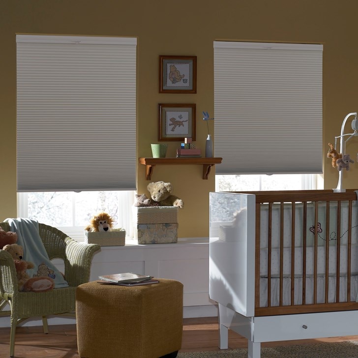With their ability to completely darken a room, blackout cellular shades are ideal for media rooms nurseries, and day sleepers. Color: White
