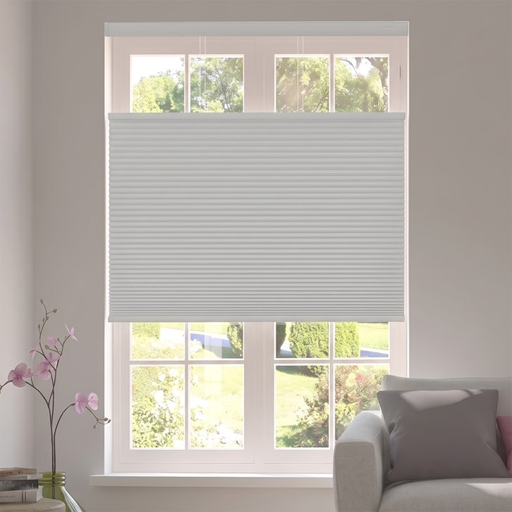 Color: Shadow White; Opacity: Blackout; Lift: Motorized Top Down Bottom Up