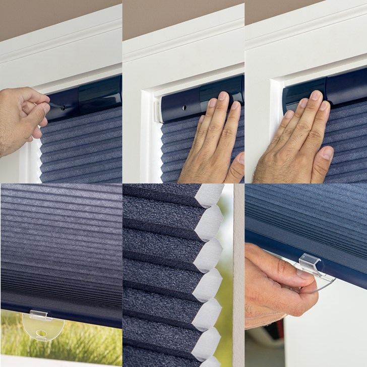 Color: Royal Blue H25047; Opacity: Light Filtering; Lift: Cordless; Installation: No Drill