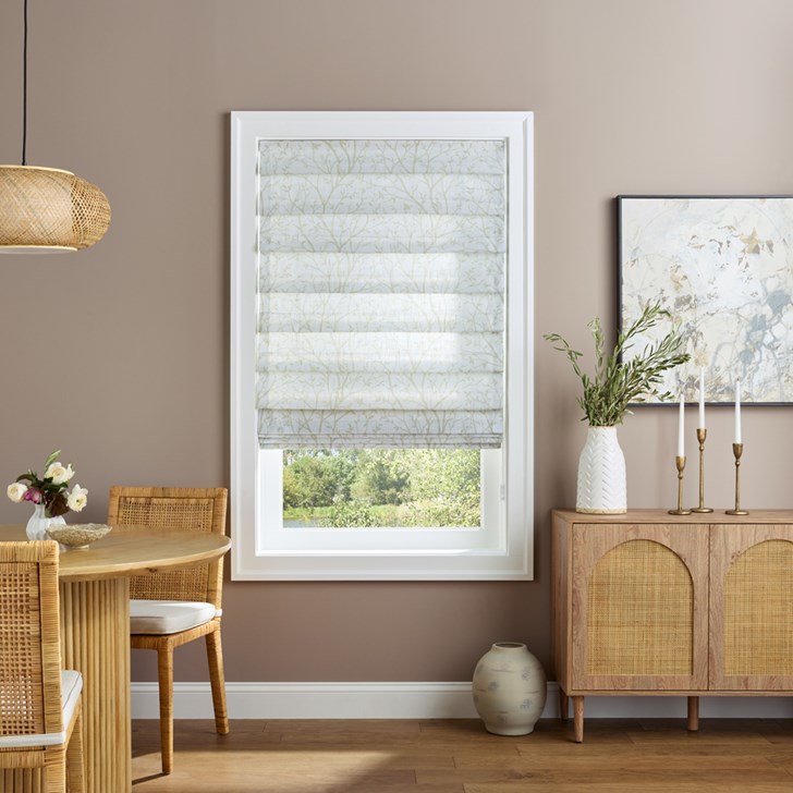 Color: Arborlane Maple Nut; Opacity: Light Filtering; Lift: White Plastic Continuous Cord Loop; Fold Style: Hobbled Fold; Liner: Standard Ivory; Valance: None