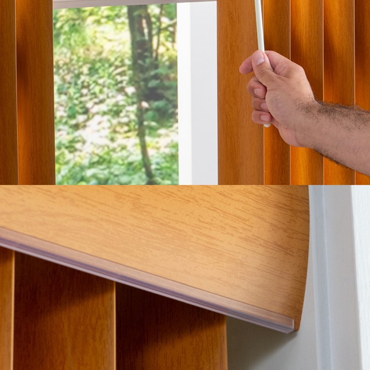 Color: Oak 9254; Control: 36 Inch Wand; Stack: Split Stack; Valance: Square Corner Dust Cover