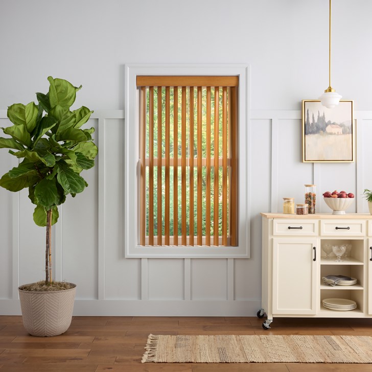 Color: Oak 9254; Control: 36 Inch Wand; Stack: Split; Valance: Square Corner Dust Cover