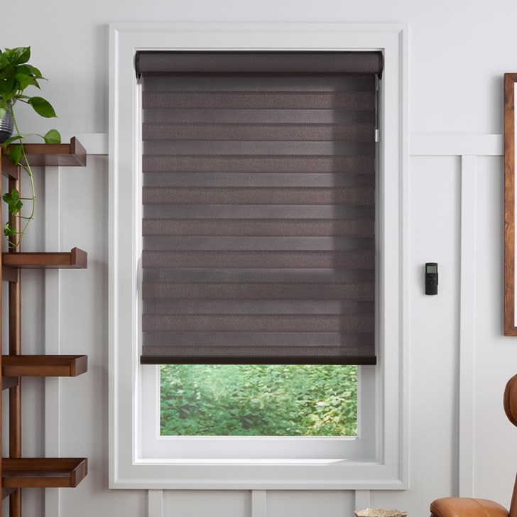 Color: Dazzle Platinum QV52; Lift: Motorized; Valance: Fabric Insert Cassette