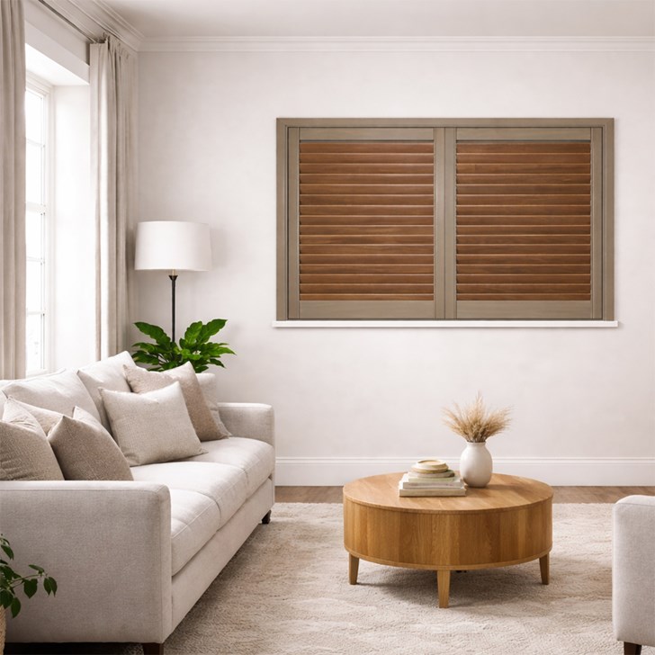 Frame Color: Driftwood; Louver Color: French Quarter