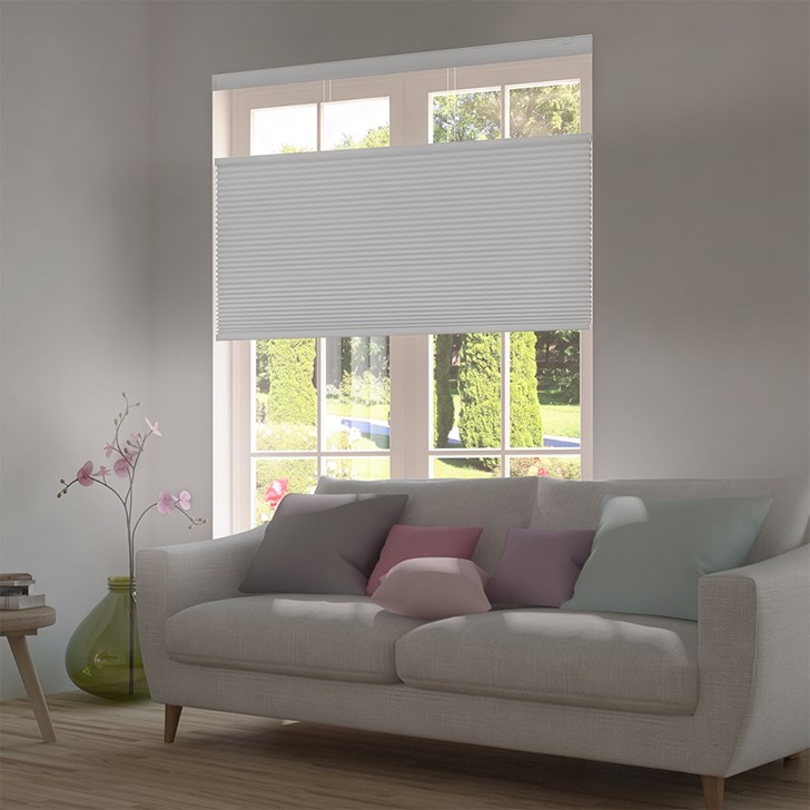 Color: Shadow White; Opacity: Blackout; Lift: Motorized Top Down Bottom Up