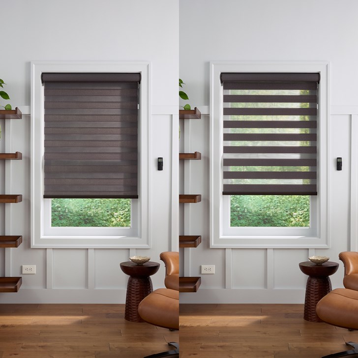 Color: Dazzle Platinum QV52; Lift: Motorized; Valance: Fabric Insert Cassette
