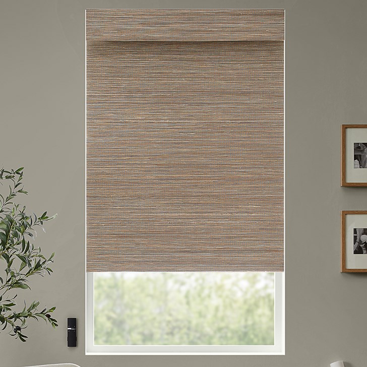 Color: Hatteras Beige Taupe D02; Lift: Motorized; Light Control: Blackout Liner; Headrail: Flat Style
