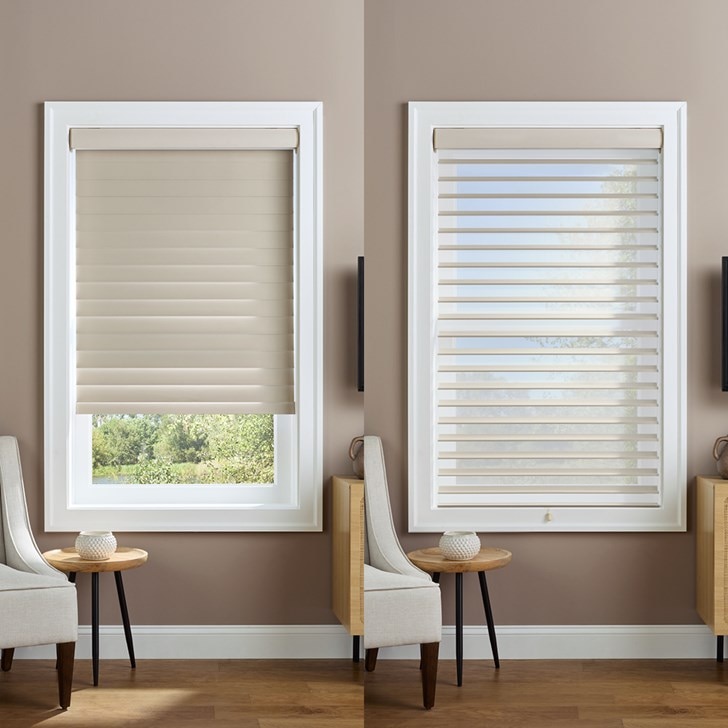Opacity: Room Darkening; Color: Straw S70PN414D; Lift: Cordless; Valance: Fabric Wrapped Round Cassette; Setting: Day Time
