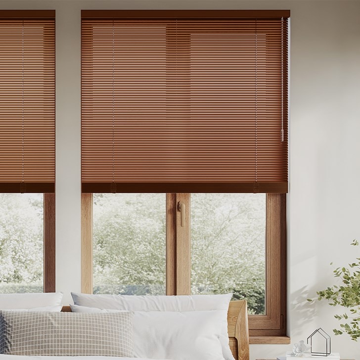 Color: Chocolate Brown A25355; Lift: Cordless; Headrail: Standard