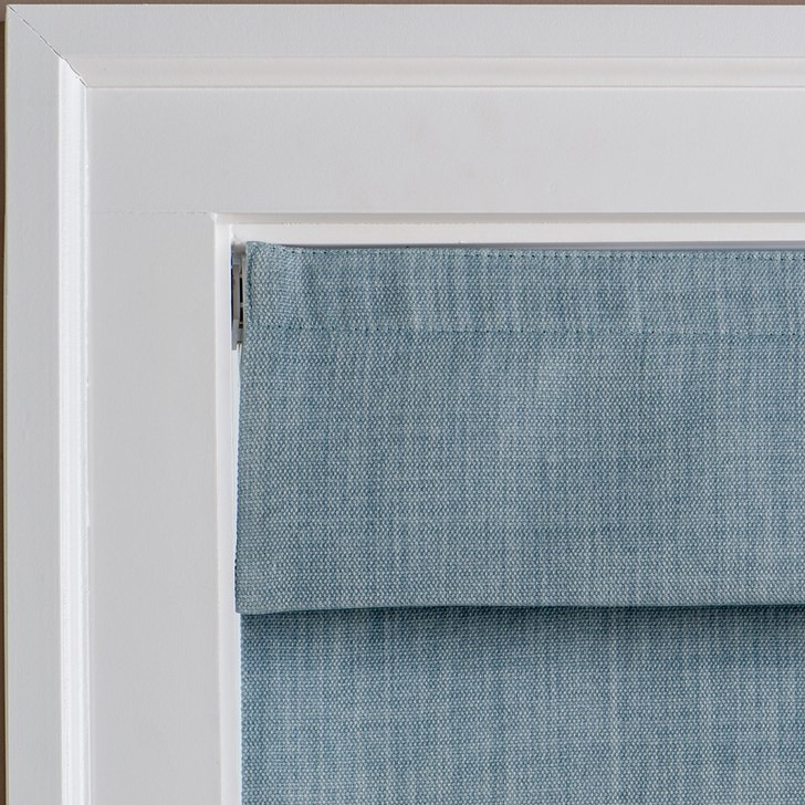 Color: Brooklyn Summer Sky; Lift: Cordless; Fold Style: Plain Fold with Seams; Liner: White Blackout; Valance: 6 In Fabric; Installation: No Drill