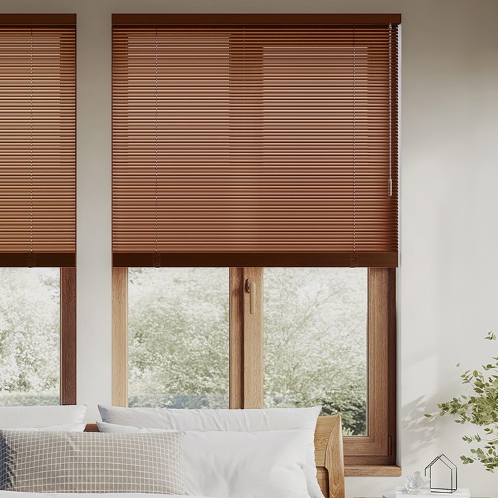 Color: Chocolate Brown A25355; Lift: Cordless; Headrail: Standard
