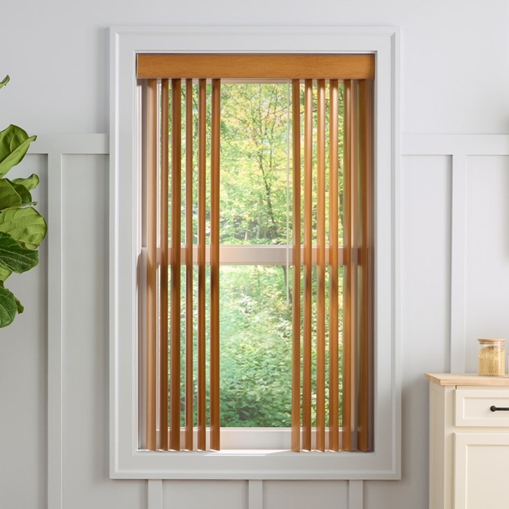 Color: Oak 9254; Control: 36 Inch Wand; Stack: Split; Valance: Square Corner Dust Cover