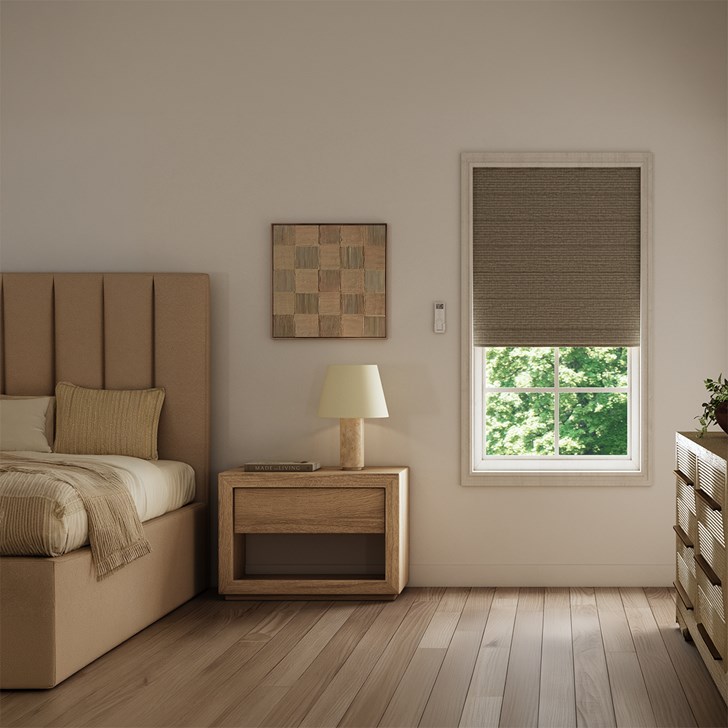 Color: Grasscloth Twine; Lift: Motorized